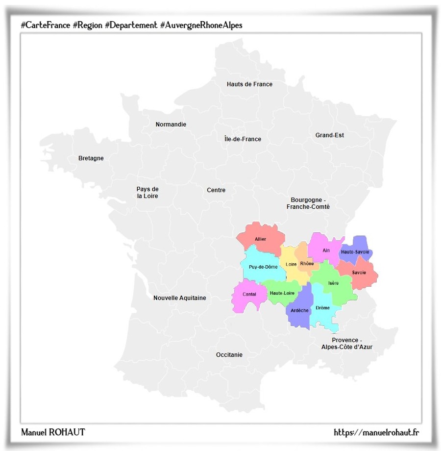 Les départements de la région française Auvergne-Rhône-Alpes