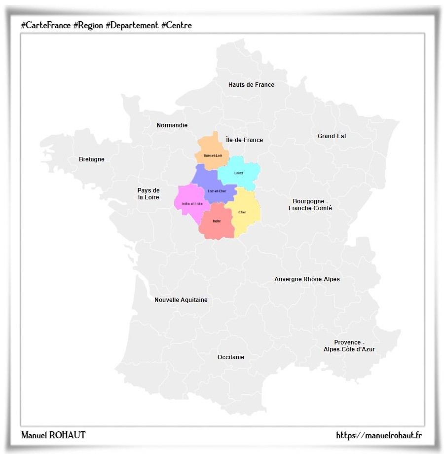 Les départements de la région française Centre-Val de Loire